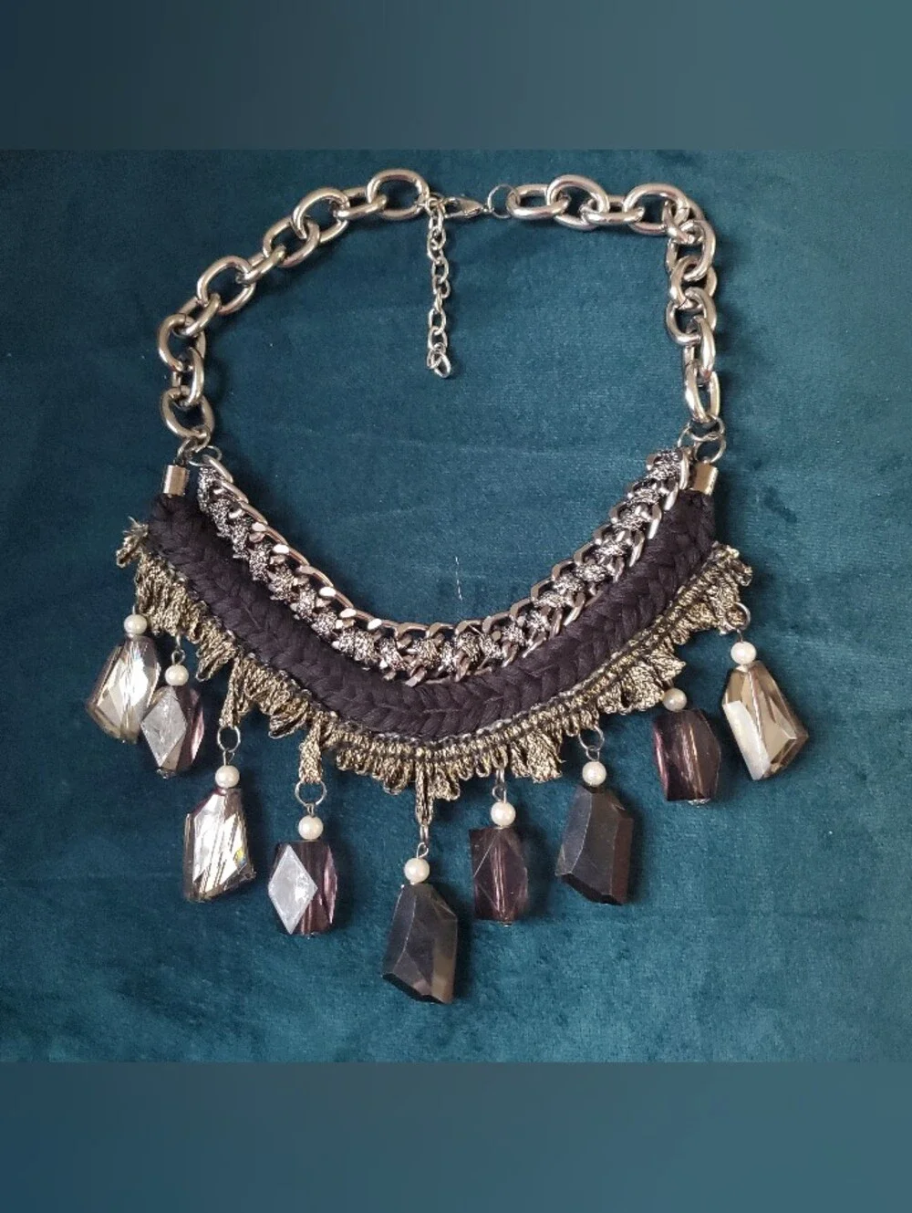 Vintage Statement Multi-Chain Necklace with Smoky Crystal Drops